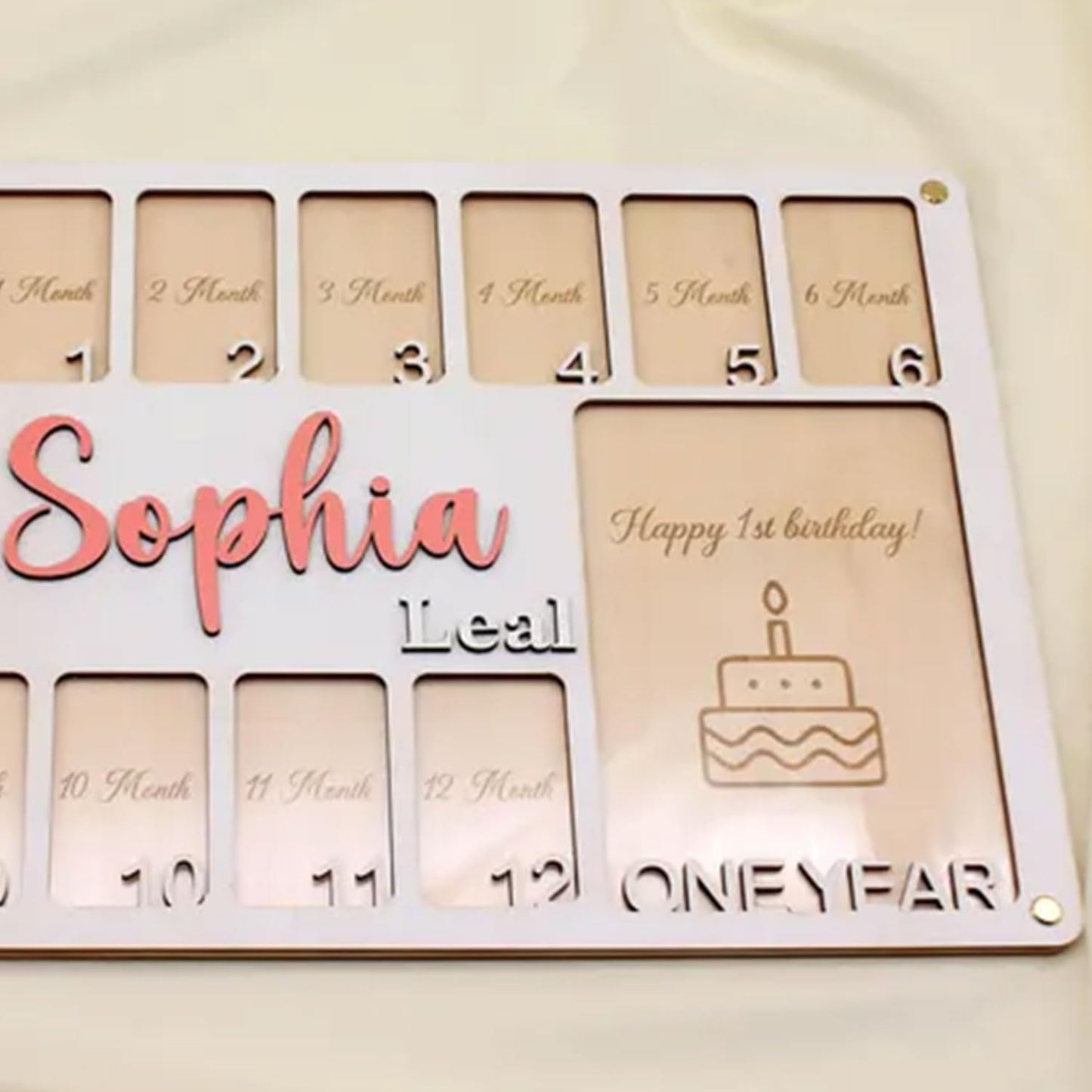 Personalized My First Year Photo Frame | Hello World To Birthday 12 Months Picture Frame For Baby First Year | Displays Two 4x6 Photo and Twelve 2x3 Pictures | Birthday Party Memory Keepsake