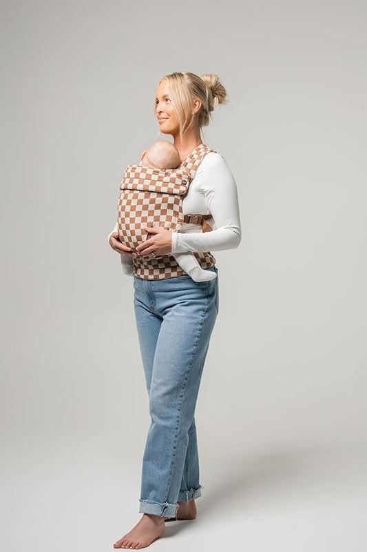 Mabē Monarch Ergonomic Baby Carrier – Premium Cotton Soft Structured Newborn to Toddler Carrier with Hip-Healthy Design, 3 Carry Positions (7-35lbs), Lightweight & Breathable, (Mocha Check)