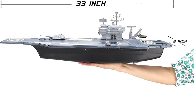 33-Inch Aircraft Carrier Mega Playset - Ultimate Military Battle Set for Boys with Realistic Battleship, Fighter Jets, Toy Soldier Figures, Military Vehicles for Kids Imaginary Pretend Play