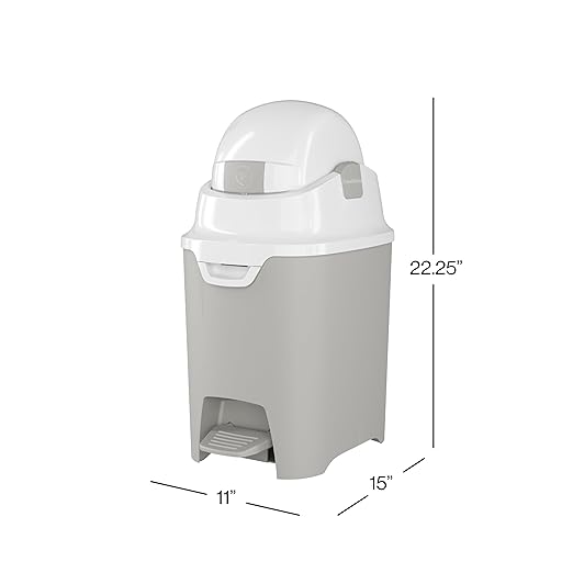Foundations Mini Hands-Free Diaper Pail with Airtight Lid - Durable & Odorless Diaper Disposal, Large Capacity, Holds up to 30 Newborn Diapers, Refill with Any Bags - Gray