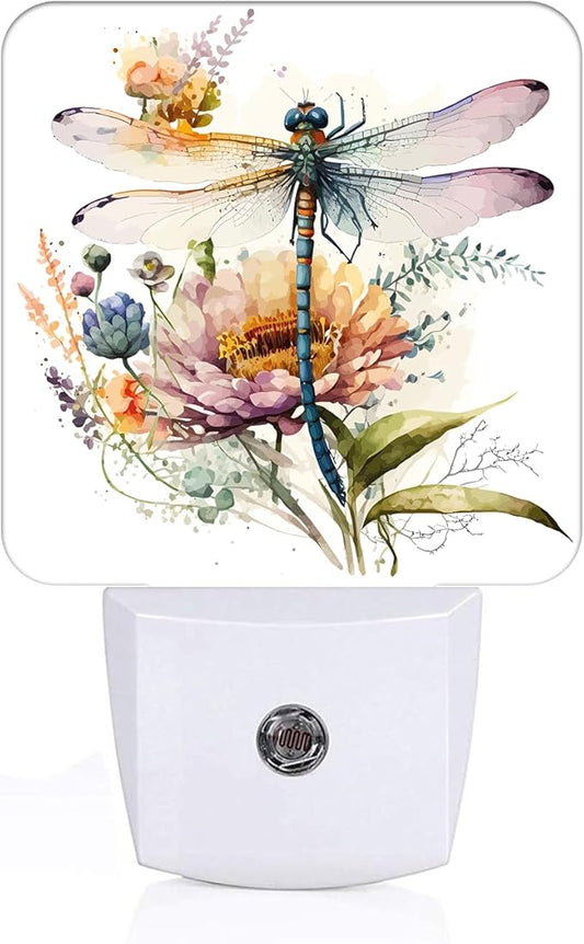 Watercolor Dragonfly Night Light,Plug Into Wall Decor for Stairway,Hallway,Kitchen,Dusk to Dawn Sensor Nightlights for Boys/Girls/Women/Men Room Gifts