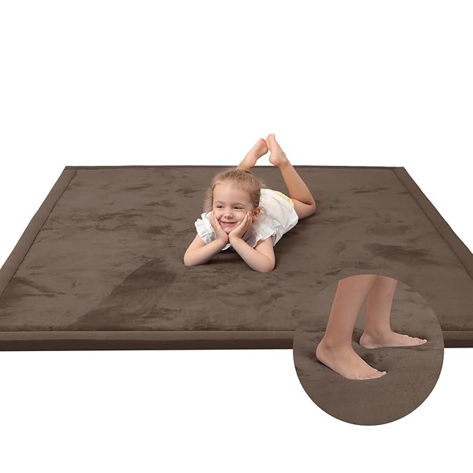 Baby Play Mat for Floor,1.3" Thick Memory foam Tummy Time Mat for Toddlers,Infants,kids,Water-Repellent Soft Nursery Rug ,71"×79" Extra Large Non Slip for Crawling&Yoga,Tatami Style for Living Room(Dark Brown)