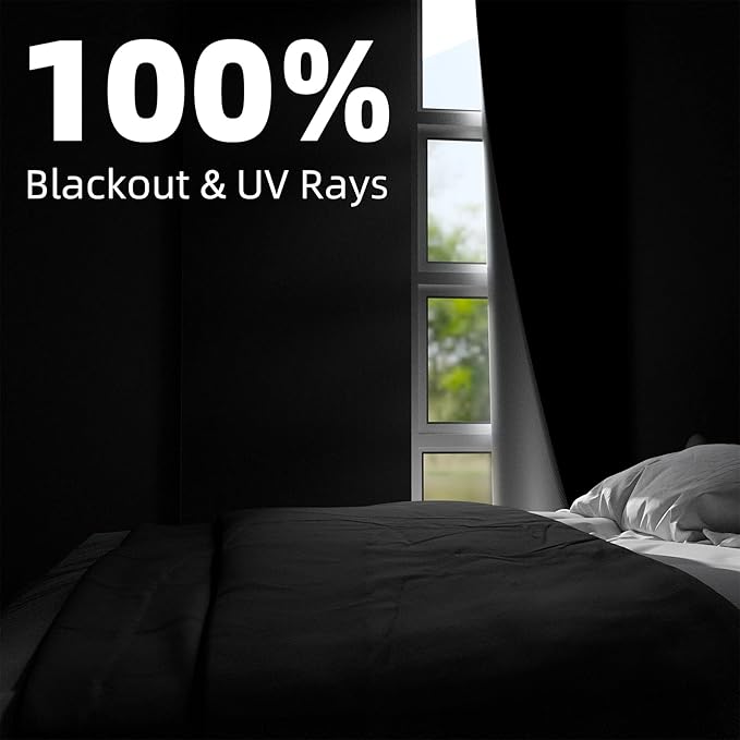 NIGHTON Portable Blackout Curtains 30'57' Strong Hook and Loop Tape Strips with Adhesive, 100% Blackout Material Window Blinds for Baby Nursery or Travel Use - Black