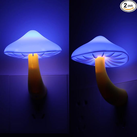 2Pack Sensor LED Night Light Plug in Lamp Mushroom Nightlight Cute Night Lights for Adults Kids Bedroom, Bathroom,Toilet,Hallway,Stairs,Kitchen Blue