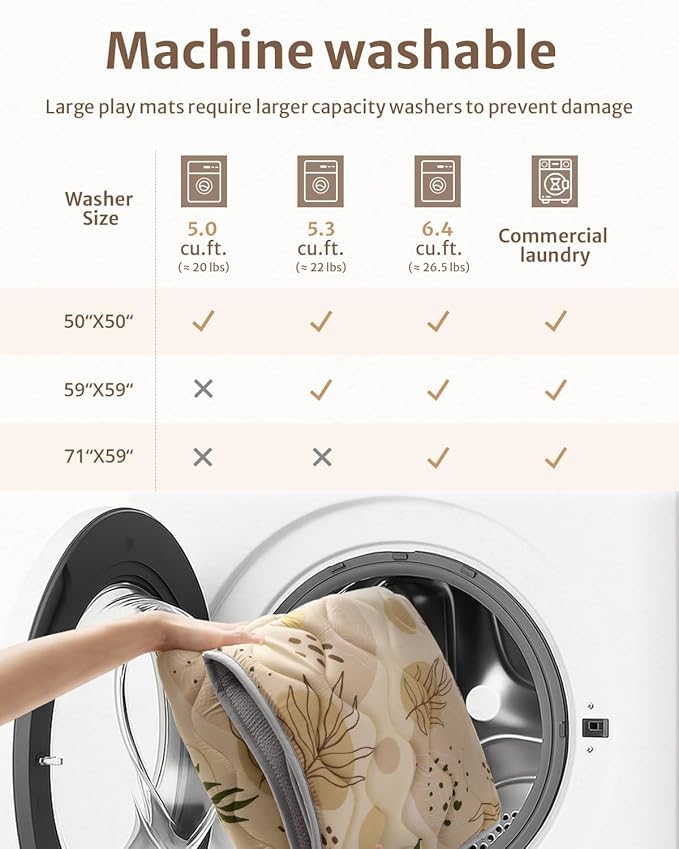 Blissful Diary Baby Play Mat, 59x59 Thick and Larger Soft Cushioned Foam Mat for Floor, Non-Slip Washable Playmat for Toddlers, Earth Tones Design