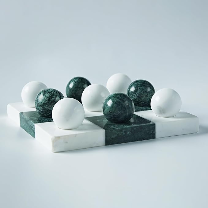 Marble Tic Tac Toe Board Decoration, Premium Handcrafted Marble Board with Unique Marbled Spherical Chess Pieces, Modern Home Decor, Perfect for Living Room, Office, Coffee Table