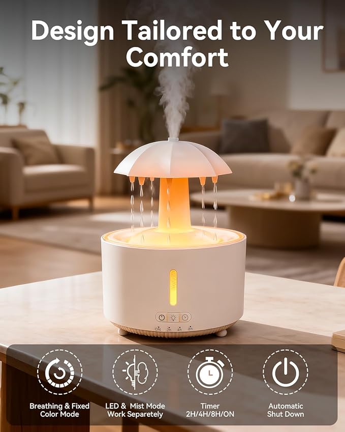 Missfly Aromatherapy Diffuser,Clouds and Cool Mist Humidifier,360° Rotatable,Super Quiet, Easy to Fill & Clean, Auto Shut-Off,300ml Essential Oil Diffuser for Bedroom Home and Office (White)