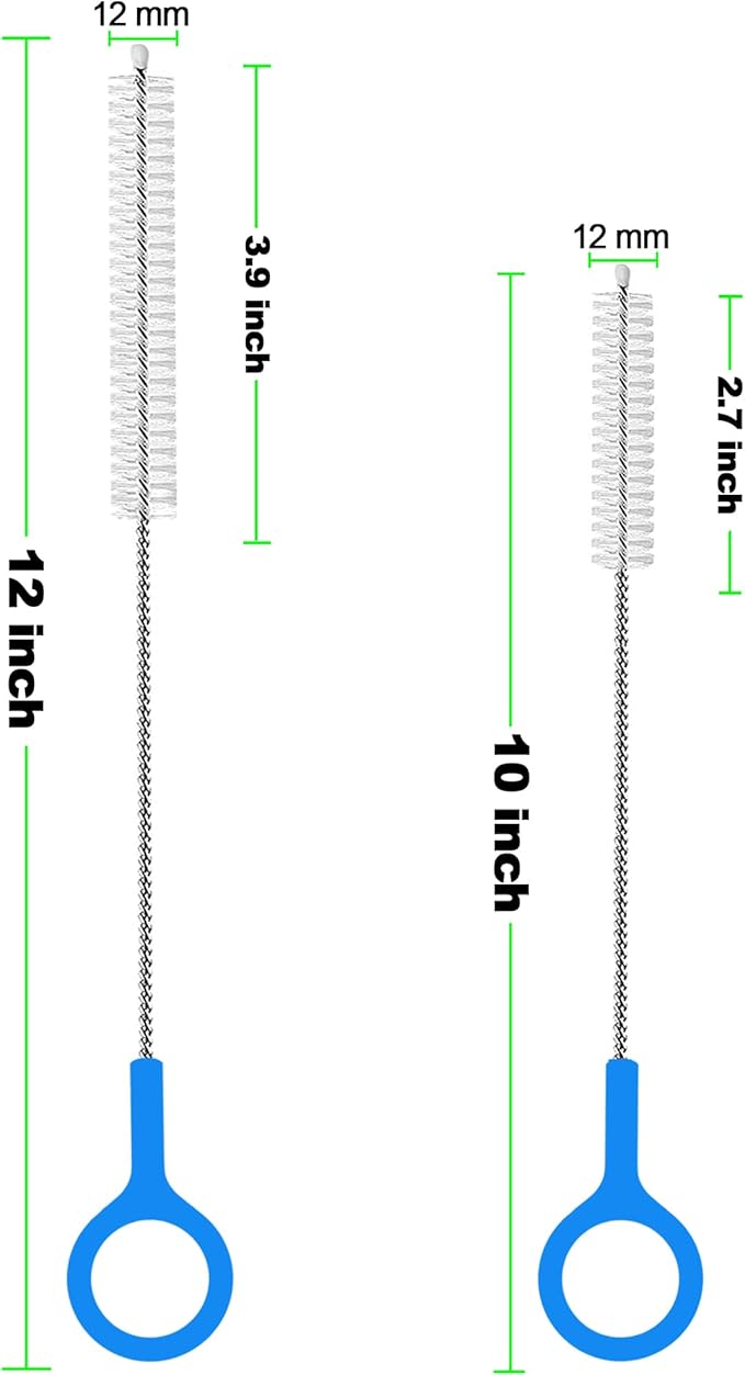 Straw Cleaning Brush 2 Size(12+10 Inch) 12 mm,Straw Cleaner Brush with Steel Wire 3mm Thick, Straw Brush Cleaner with Big Circular Handl for Cleaning Water Bottle, Stanley Cup, Sippy Cups 6-Pack
