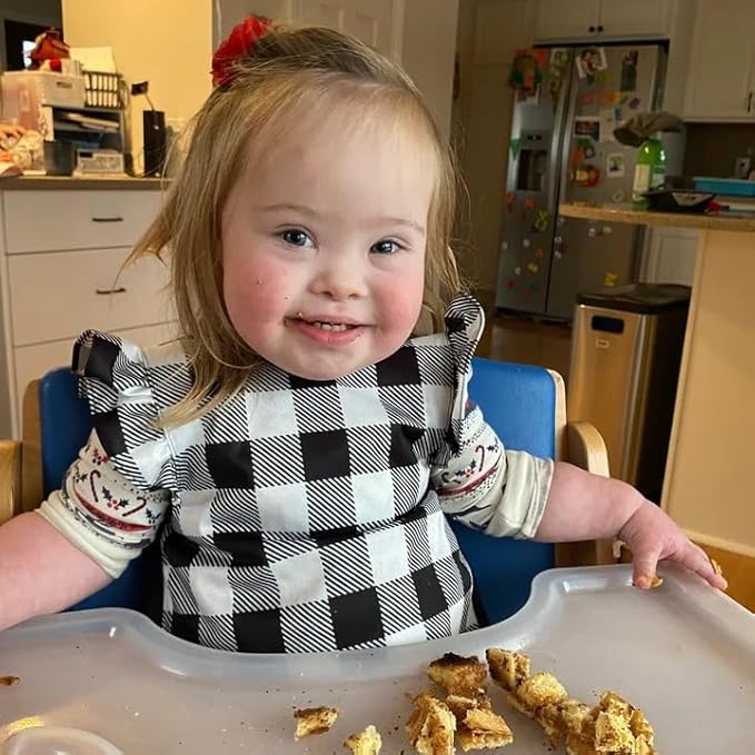 BapronBaby Flutter White Buffalo Plaid Bapron - No Neck Tie Safer Bib for Baby& Toddler - Soft Waterproof Stain Resistant - Machine Washable - Sz Baby/Toddler 6m-3T