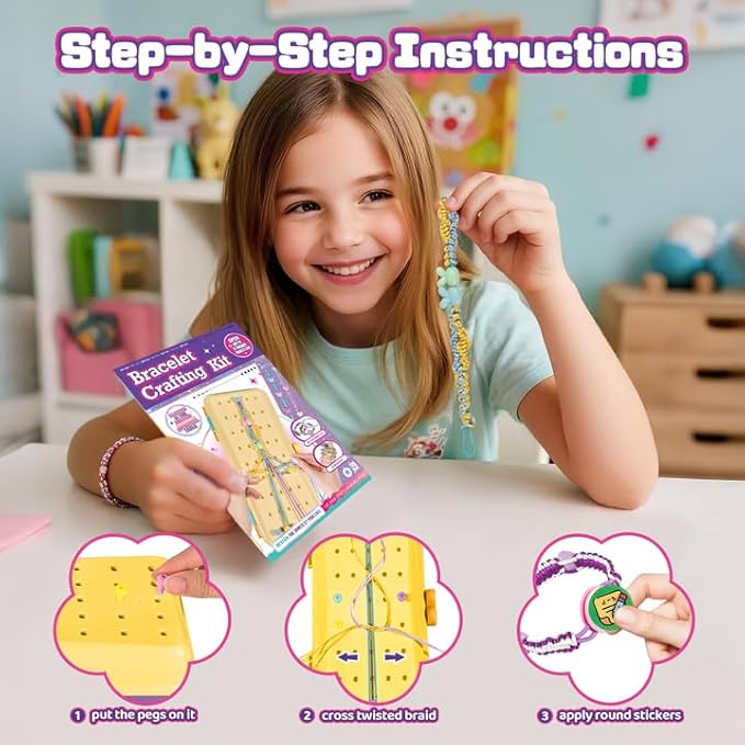 Cmiolacuna Friendship Bracelet Making Kit for Girls, 3-Layer Storage Box Arts and Crafts Bracelets Jewelry String Maker Kit Ages 8-12,Best Christmas Birthday Gift for Girls 6 7 8 9 10 11 12 Year Old