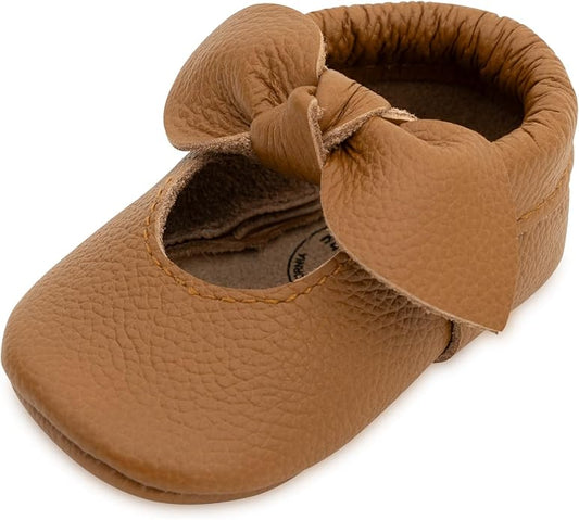 BirdRock Baby Bow and Knot Moccasins - Genuine Leather Baby Girl Shoes
