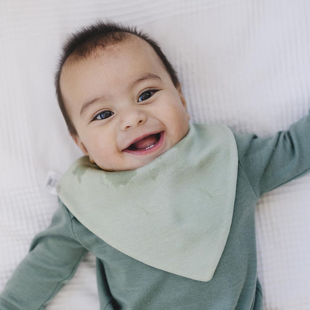 Woolino Merino Wool Baby Bibs - Highly Absorbent Bandana Bib with Cotton Outer Layer and Merino Wool Inner Layer - Pack of 2
