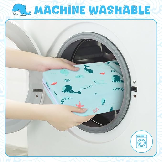 SKEFOLI Baby Bath Kneeler and Elbow Rest Pad Set,1.5" Thick Baby Bath Kneeler Pads with Toys Organizer, Pads to Support The Arm, Essentials, Ideal Kneeling Pad for Bathing