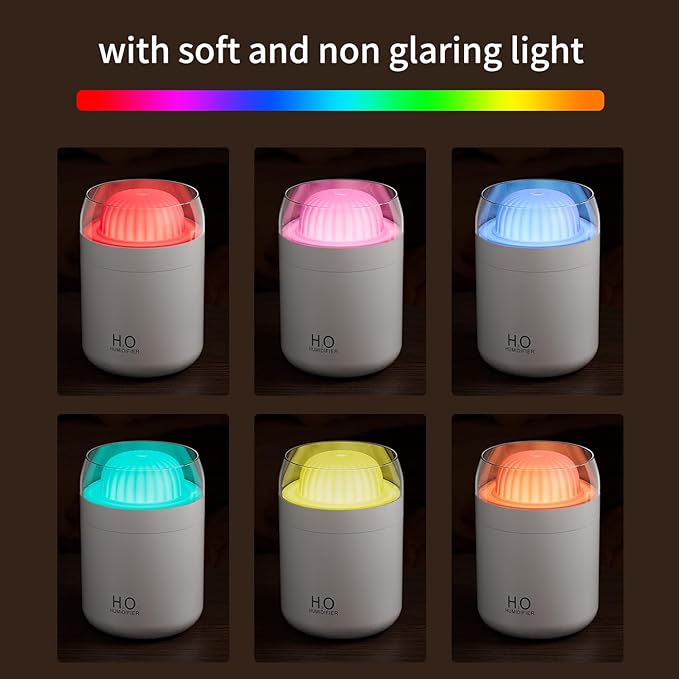 Small Humidifier for Plants, 500ml Cool Mist Desk Humidifier with Night Light, Ball Cactus Mini Humidifiers, Whisper-Quiet Operation, Two Spray Modes, Auto Shut-Off for Bedroom, Babies Room, Travel