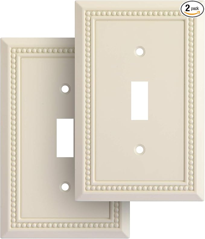 Henne Bery Sunken Pearls Heavy Duty Decorative Wall Plate Switch Plate Outlet Cover, Durable Solid Zinc Alloy (Single Toggle 2PK, Light Almond)