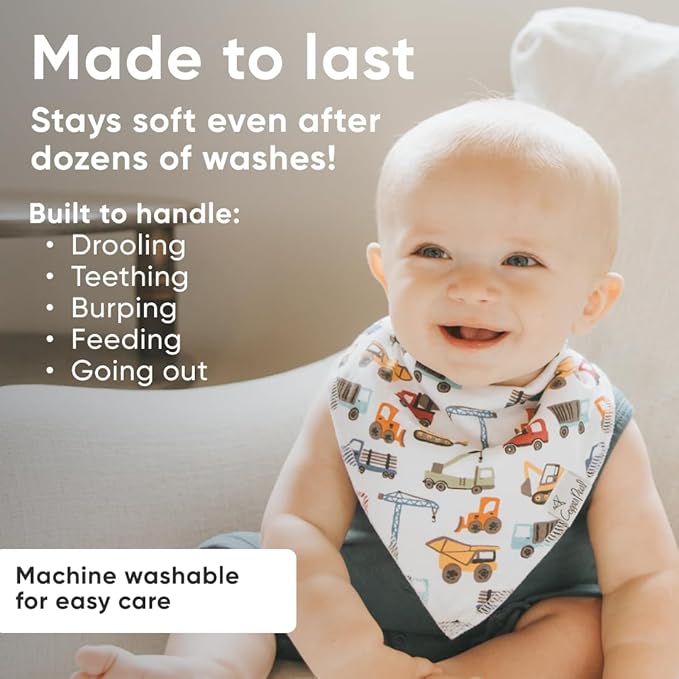 Copper Pearl 4 Pack Soft Cotton Baby Bibs for Drooling and Teething, Absorbent Drool Bibs for Baby Girl and Boy, Adjustable to Fit Newborns to Toddlers, Tons of Styles (Diesel)