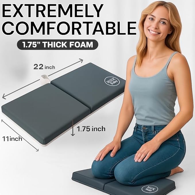 Comfortable Baby Bath Kneeler and Elbow Rest Pad Set, Non-Slip Bathtub Kneeling Pad for Bathing Baby, Bath Tub Cushion Mat, Elbow Pads, Toy Organizer Storage Pockets, Strong Suction Cups, Dark Gray