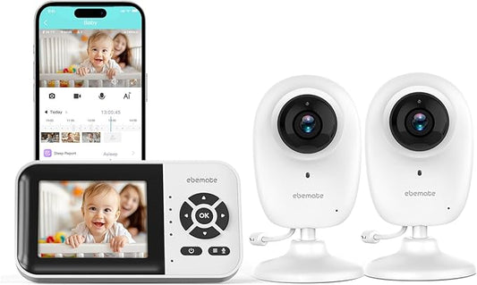ebemate WiFi Video Baby Monitor with 2 Camera,2.8" Display with 1200Ft Long Range,WiFi On/Off,1080P No Glow Night Vision,2-Way Talk Baby Cam Monitoring EBS28-2