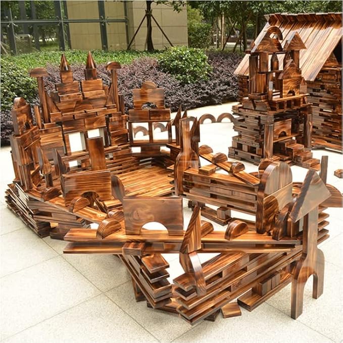 Mega Outdoor Carbonized Wooden Building Blocks Set 54 pcs for Kids Toddlers 3-12, Giant Carbonized Outside Wooden Blocks Playset for Kindergarten Yard, Jumbo Blocks (Giant Set 3#: 46.9 lbs(21.3kg)
