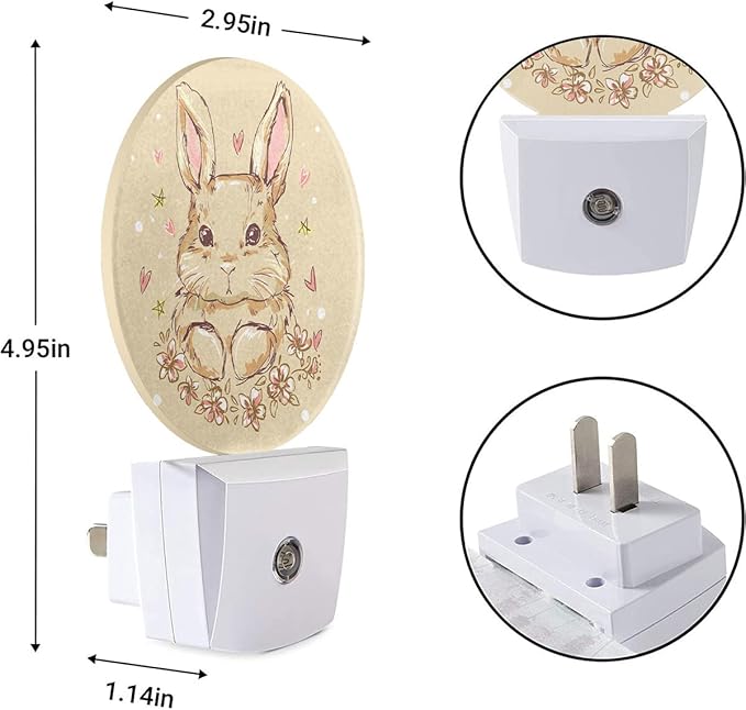 EKOBLA Easter Bunny Night Light Cute Animal Rabbit Hare with Butterfly Boho Plug-in Nightlights Auto Sensor Energy Efficient LED Lamp for Boy Girl Gifts
