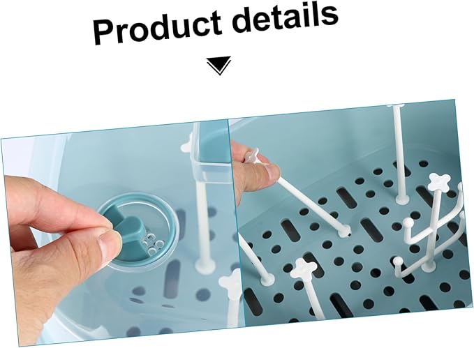 NUOBESTY Baby Bottle Drying Rack with Cover Portable Nursing Bottle Storage Box Baby Bottle Holder Dinnerware Organizer for Home Kitchen Blue