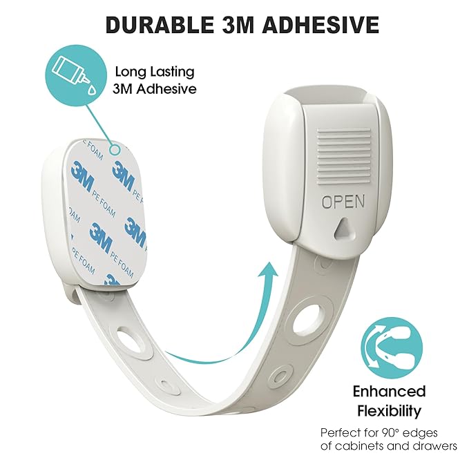 5 Pack Child Proof Refrigerator Lock, QYESWHSR Fridge Locks for Kids with Sticky Adhesive Pads, Child Safety Locks for Doors, RV Refrigerator, Oven Lock Child Safety Baby Cabinet Locks (Oven-Gray)