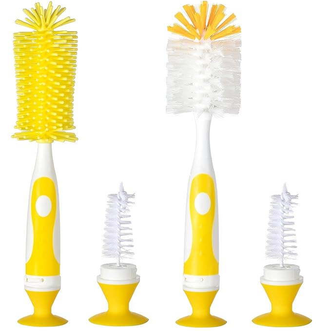 Baby Bottle Brush Set - Nylon & Silicone Bottle & Nipple Brush, BPA-Free (Yellow)
