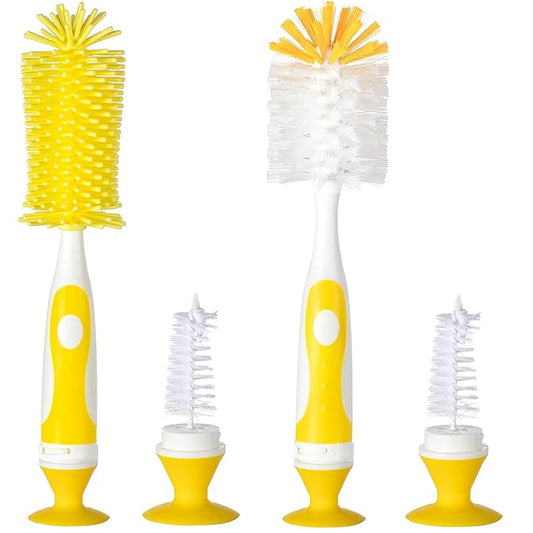Baby Bottle Brush Set - Nylon & Silicone Bottle & Nipple Brush, BPA-Free (Yellow)
