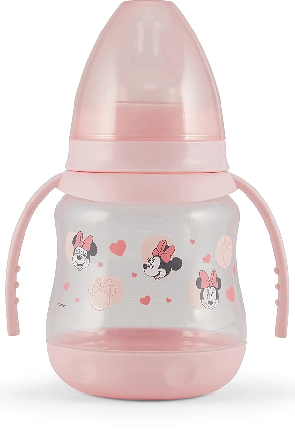 Disney 2 Pack 7 Ounce Baby Bottles with Character Prints and Colored Covers with Double Handle - BPA Free and Easy to Clean
