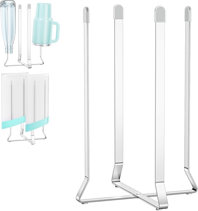 Foldable Bottle Drying Rack, Reusable Storage Bag Dryer, Space Saving Cup Draining Holder Drying Rack for Bottles, Plastic Bags, and Cups (1, Sliver)