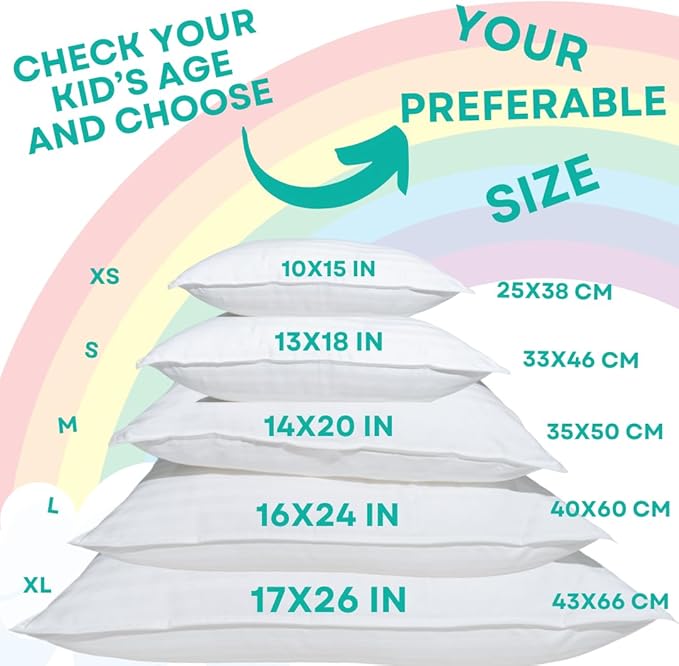 kinder Fluff Children Pillow (2-Pack) – Small Pillows for Kids - Hypoallergenic, Machine Washable & Lump Free - Intended for Children 2+ Years (10x15in, Pink)