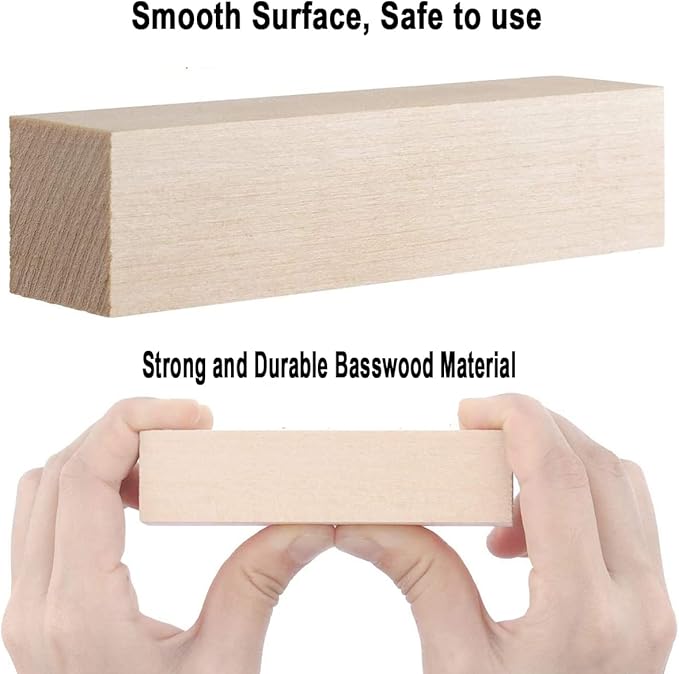 2 Pack Unfinished Basswood Carving Blocks Kit, 12 x 2 x 2 Inch Unfinished Bass Wood Whittling Carving Block Set for Kids Adults Carving Beginner