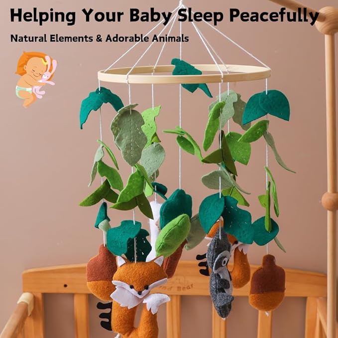 GOODMOM Forest Nursery Mobile – Handmade Crib Mobile with Fox and Owl Perfect for Boys & Girls Design Sturdy Structure Easy Assembly and a Delightful (Wild Animal Kingdom)