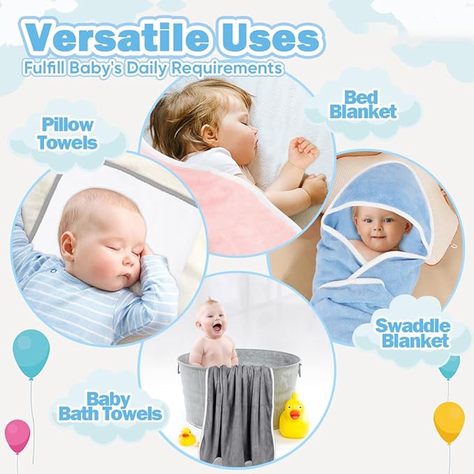 Orighty 6 Pack Baby Hooded Towel 30 x 30 Inch Super Soft Bath Towel with Hood for Babies, Infant, Newborn Essential - Ideal Baby Stuff Registry Gift for Boys and Girls (Grey, White, Blue)