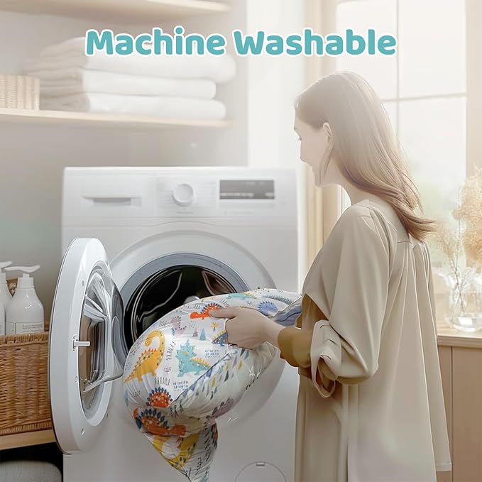 LOFE Organic Plilow with Cartoon Pillowcase - 16x22 Kids Pillow with 100% Organic Cotton Shell, Adjustable Organic Youth Pillow, Machine Washable, Soft,for Kids&Youth&Children (Dinosaur)