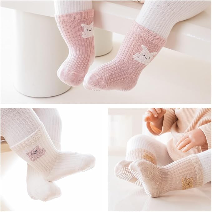 Baby Crew Socks,Grips Combed Cotton Socks Toddler Non-Skid for Girls,Boys Non Slip/Anti Skid 9-Pack