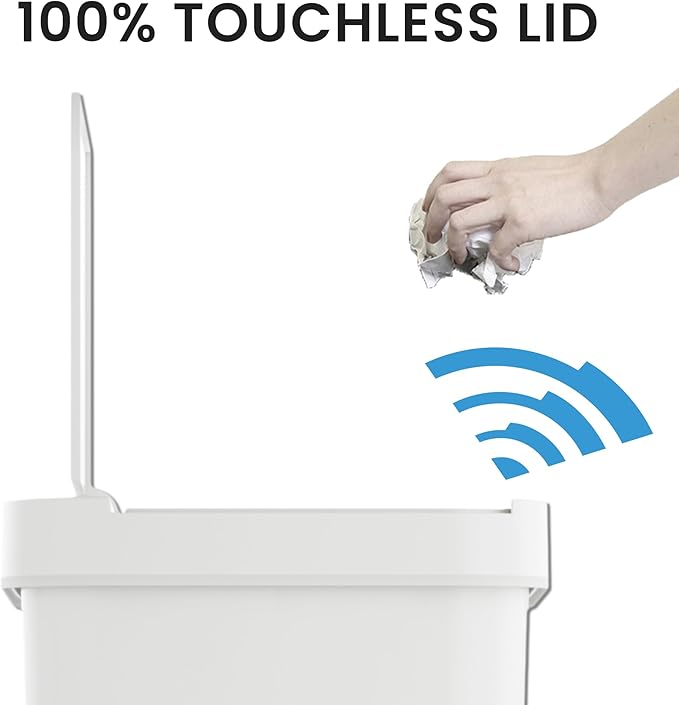 iTouchless Prime 13.2 Gallon Sensor Trash Can, Slim and Space-Saving, Durable Dent-Proof Construction, Automatic Bin White Color Great for Kitchen, Home, Office, Business, Garage, Plastic
