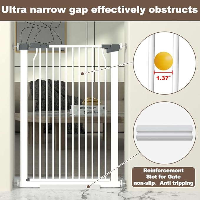 41-Inch Extra Tall Metal Baby Gate for Doorway, 32.6-40.5 Inch Pet Safe Gate with Expansion Kit, No Drilling Cat Fence Indoor, No Climb Child Door, White