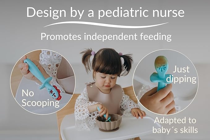 Growing Love Baby Spoons Set, Self Feeding 6 months, Pre-Spoon, Baby utensils, training spoon, cuchara bebe, blw, 100% silicone, Anti choke shield (pink)