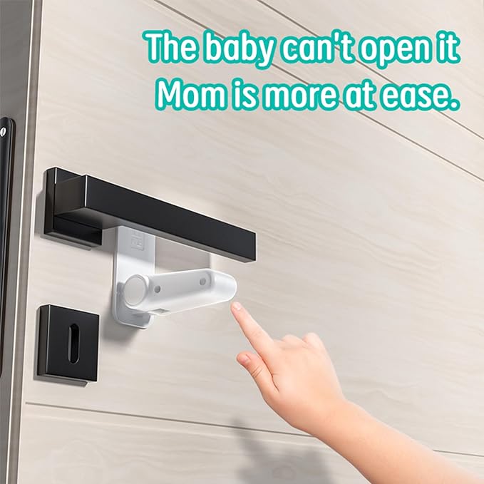 Door Lever Lock (2 Pack) - Prevents Toddlers from Opening Doors, 3M Adhesive, Durable ABS Door Handle Baby Proof - Easy One Hand Operation for Adults(White)