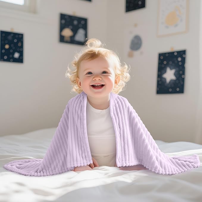 Soft Fleece Baby Blanket Ultra Cozy Baby Blankets for Girls Warm and Lightweight Infant Toddler Newborn Receiving Gift with Reversible Stripes for Crib Stroller, 30x40 Inch, Light Purple