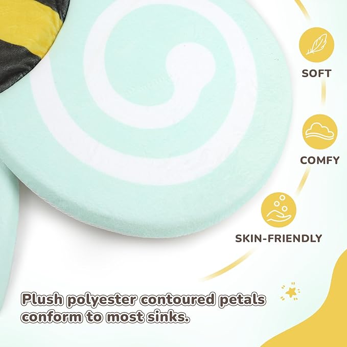 Baby Bath Pad for Infant Bathtub Sink, Non-Slip Flower Bathtub for Infants 0-6 Months, Soft Baby Sink Bath Cushion for Babies Bath Time, Newborns Bath Essentials Must Haves-Bee