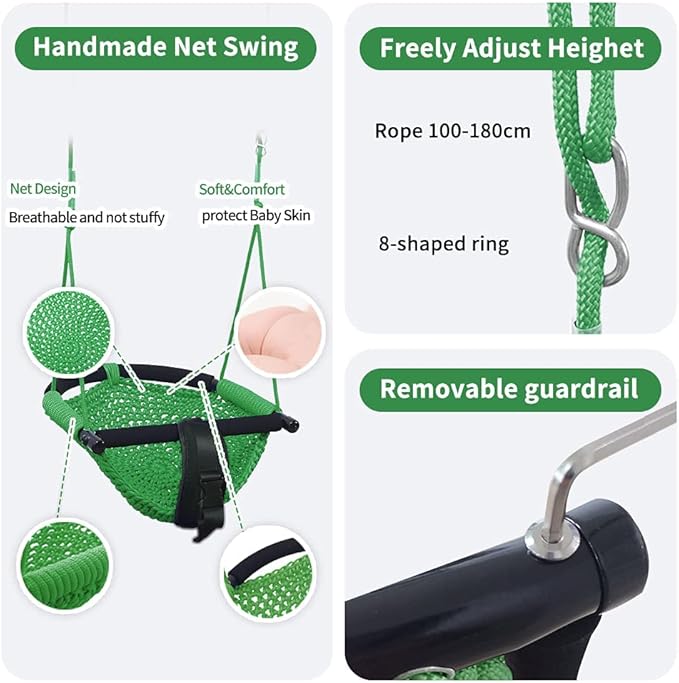 Toddler Swing & 2-in-1Baby Swing - Adjustable Rope Swing Seat for Kids | Indoor & Outdoor Durable Backyard Swing Set for Infants & Toddlers (Green)