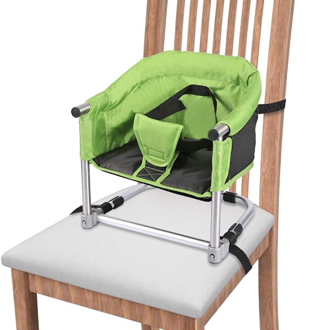 Booster Seat for Dining Table: Portable Toddler Booster Chair with Safety Buckle and Height Adjustable, Foldable Baby Feeding Chair, Kids High Chair Booster Seat for Kitchen Home Travel - Green
