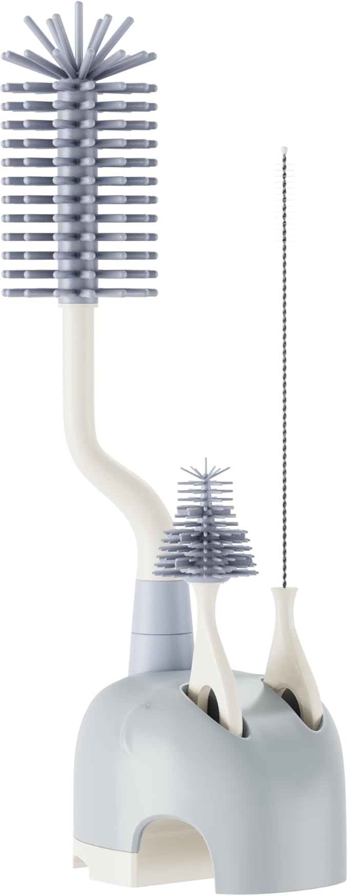 Silicone Bottle Brush Set with Stand, 360° Rotating Bottle Cleaning Brush Cleaner Set, Long Handle 3 in 1 Multipurpose Silicone Baby Bottle Straw Cleaner Brush (Grey)