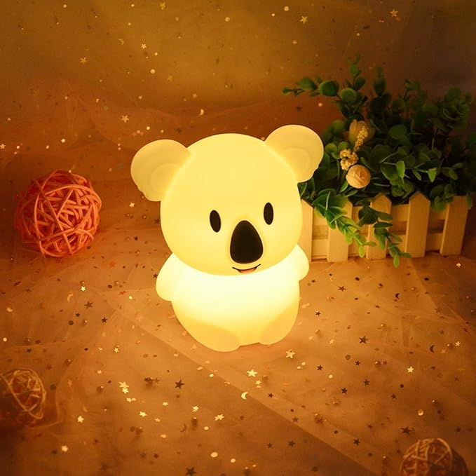 WHA&DARREN Koala Night Light for Kids, Silicone Bedside Lamp, Baby Nursery Light, Children Night Lights, Squishy Night Light for Kids Room,Kawaii Lamp, Animal Night Lights for Girls and Boys