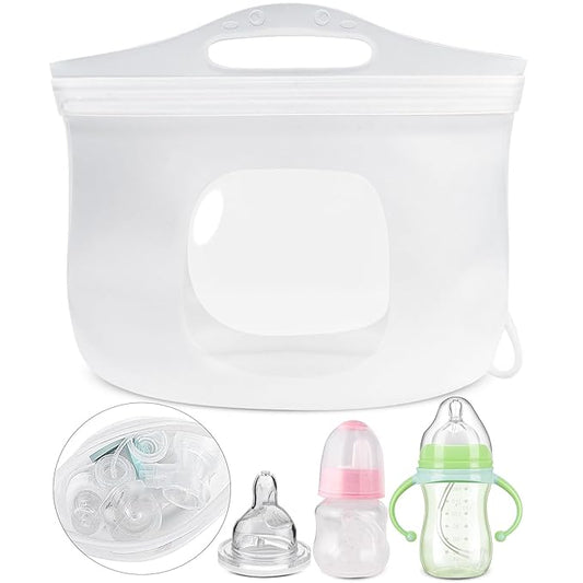 2L Silicone Microwave Steam Sterilizer Bag for Baby Bottles, Reusable Sterilizing Bag for Breast Pump Accessories, Pacifiers and Teethers, Great for Home and On-The-Go