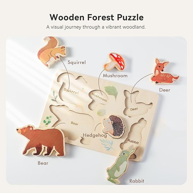 3 Packs Space Ocean Forest Wooden Chunky Puzzles for Toddlers, Wood Puzzle for Kids, Insert Puzzles Each Piece Fits Perfectly, Sturdy and Pegless, Educational Toys