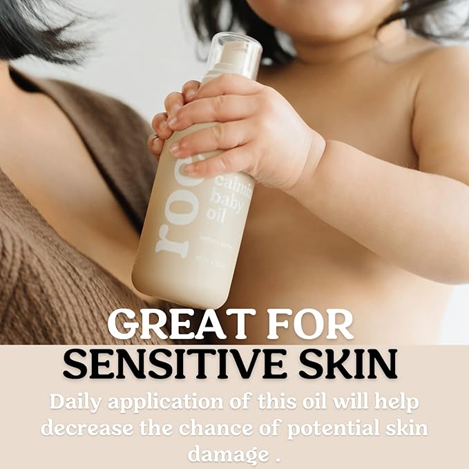 Roe Wellness Baby Oil Calming & Soothes, Hydrates Rough and Irritated Skin | All Natural Non-Greasy Hydrating Baby Oil | Moisturize Full Body (Calming Baby Oil)