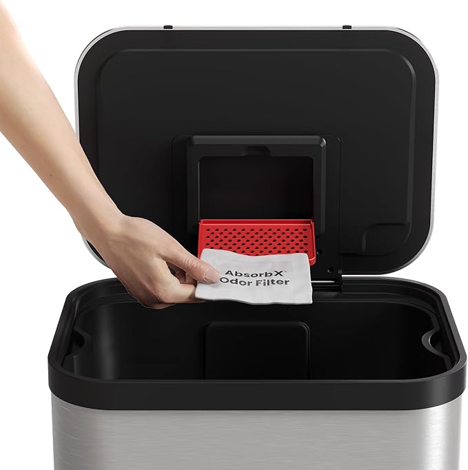 iTouchless Official Trash Can Deodorizer AbsorbX 3-Pack All Natural Activated Charcoal Odor Absorber Stops Garbage Smells, Compost Bin Filter Air Freshener for 8 Gal & Larger Trashcan with Compartment
